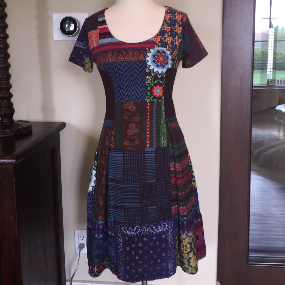 Desigual short sleeve patchwork dress
